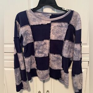 Blue patchwork flower shirt